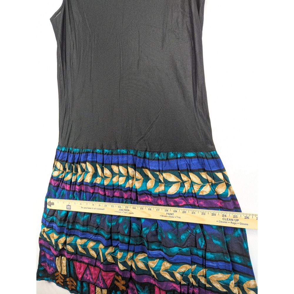 Vintage 90s Drop Waist Maxi Dress Black Sheer Bodice Rayon Print Size 10 2927 - Picture 8 of 8